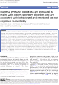 Cover page: Maternal immune conditions are increased in males with autism spectrum disorders and are associated with behavioural and emotional but not cognitive co-morbidity