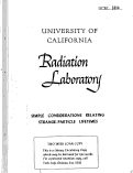 Cover page: SIMPLE CONSIDERATIONS RELATING STRANGE-PARTICLE LIFETIMES