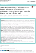 Cover page: Safety and tolerability of Bifidobacterium longum subspecies infantis EVC001 supplementation in healthy term breastfed infants: a phase I clinical trial