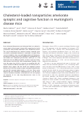 Cover page: Cholesterol‐loaded nanoparticles ameliorate synaptic and cognitive function in Huntington's disease mice