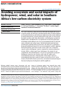 Cover page: Avoiding ecosystem and social impacts of hydropower, wind, and solar in Southern Africas low-carbon electricity system.