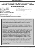 Cover page: The Association of Demographic, Socioeconomic, and Geographic Factors with Potentially Preventable Emergency Department Utilization