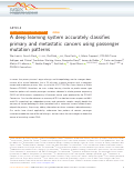 Cover page: A deep learning system accurately classifies primary and metastatic cancers using passenger mutation patterns