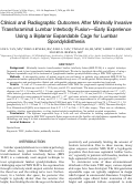 Cover page: Clinical and Radiographic Outcomes After Minimally Invasive Transforaminal Lumbar Interbody Fusion-Early Experience Using a Biplanar Expandable Cage for Lumbar Spondylolisthesis.