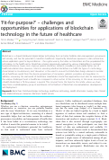 Cover page: ‘Fit-for-purpose?’ – challenges and opportunities for applications of blockchain technology in the future of healthcare