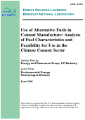 Cover page: Use of Alternative Fuels in Cement Manufacture: Analysis of Fuel Characteristics and Feasibility for Use in the Chinese Cement Sector