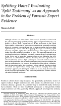 Cover page: Splitting Hairs? Evaluating 'Split Testimony' as an Approach to the Problem of Forensic Expert Evidence