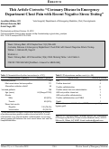 Cover page: This Article Corrects: "Coronary Disease in Emergency Department Chest Pain Patients with Recent Negative Stress Testing"