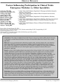 Cover page: Factors Influencing Participation in Clinical Trials: Emergency Medicine vs. Other Specialties