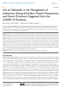 Cover page: Use of Telehealth in the Management of Adolescent Eating Disorders: Patient Perspectives and Future Directions Suggested from the COVID-19 Pandemic