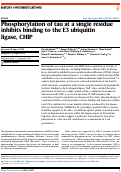 Cover page: Phosphorylation of tau at a single residue inhibits binding to the E3 ubiquitin ligase, CHIP