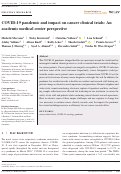 Cover page: COVID‐19 pandemic and impact on cancer clinical trials: An academic medical center perspective