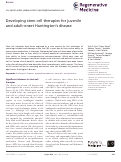 Cover page: Developing stem cell therapies for juvenile and adult-onset Huntington's disease