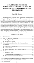 Cover page: A Failure to Consider: Why Lawmakers Create Risk by Ignoring International Trade Obligations