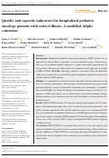 Cover page: Quality and capacity indicators for hospitalized pediatric oncology patients with critical illness: A modified delphi consensus