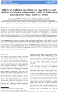 Cover page: Effects of maternal sensitivity on low birth weight children's academic achievement: a test of differential susceptibility versus diathesis stress