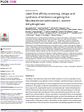 Cover page: Label-free affinity screening, design and synthesis of inhibitors targeting the Mycobacterium tuberculosis L-alanine dehydrogenase