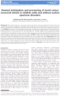 Cover page: Reward anticipation and processing of social versus nonsocial stimuli in children with and without autism spectrum disorders