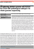 Cover page: Deciphering distinct genetic risk factors for FTLD-TDP pathological subtypes via whole-genome sequencing.