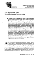 Cover page: ESL Students at Risk: Identification and Intervention