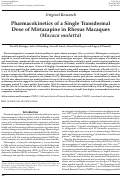 Cover page: Pharmacokinetics of a Single Transdermal Dose of Mirtazapine in Rhesus Macaques (Macaca mulatta).