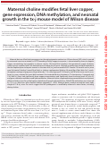 Cover page: Maternal choline modifies fetal liver copper, gene expression, DNA methylation, and neonatal growth in the tx-j mouse model of Wilson disease
