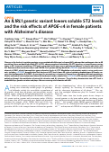 Cover page: An IL1RL1 genetic variant lowers soluble ST2 levels and the risk effects of APOE-ε4 in female patients with Alzheimer's disease.