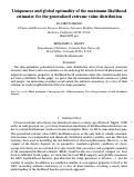 Cover page: Uniqueness and global optimality of the maximum likelihood estimator for the generalized extreme value distribution