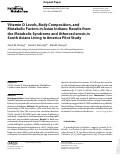 Cover page: Vitamin D Levels, Body Composition, and Metabolic Factors in Asian Indians: Results from the Metabolic Syndrome and Atherosclerosis in South Asians Living in America Pilot Study