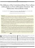 Cover page: The Influence of the Contralateral Knee Prior to Knee Arthroplasty on Post-Arthroplasty Function