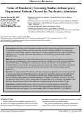 Cover page: Value of Mandatory Screening Studies in Emergency Department Patients Cleared for Physchiatric Admission