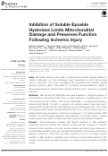 Cover page: Inhibition of Soluble Epoxide Hydrolase Limits Mitochondrial Damage and Preserves Function Following Ischemic Injury