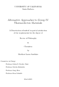 Cover page: Alternative Approaches to Group IV Thermoelectric Materials