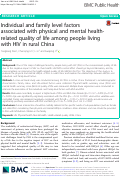 Cover page: Individual and family level factors associated with physical and mental health-related quality of life among people living with HIV in rural China.