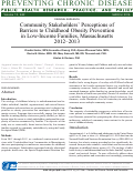 Cover page: Community Stakeholders’ Perceptions of Barriers to Childhood Obesity Prevention in Low-Income Families, Massachusetts 2012–2013