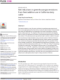 Cover page: Net reductions in greenhouse gas emissions from feed additive use in California dairy cattle