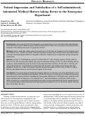 Cover page: Patient Impression and Satisfaction of a Self-administered, Automated Medical History Taking Device in the Emergency Department