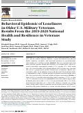 Cover page: Behavioral Epidemic of Loneliness in Older U.S. Military Veterans: Results From the 2019-2020 National Health and Resilience in Veterans Study