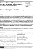 Cover page: A Survey of Licensed Acupuncturists in the San Francisco Bay Area: Prevalence of Treating Oncology Patients.