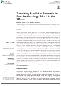 Cover page: Translating Preclinical Research for Exercise Oncology: Take It to the VO2max.