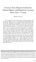 Cover page: Investor-State Dispute Settlement: Human Rights and Regulatory Lessons from Lilly v. Canada