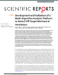 Cover page: Development and Validation of a Multi-Algorithm Analytic Platform to Detect Off-Target Mechanical Ventilation