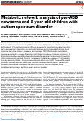 Cover page: Metabolic network analysis of pre-ASD newborns and 5-year-old children with autism spectrum disorder