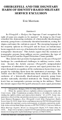 Cover page: Obergefell and the Dignitary Harm of Identity-Based Military Service Exclusion