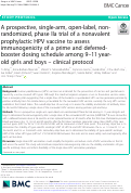 Cover page: A prospective, single-arm, open-label, non-randomized, phase IIa trial of a nonavalent prophylactic HPV vaccine to assess immunogenicity of a prime and deferred-booster dosing schedule among 9-11 year-old girls and boys - clinical protocol.