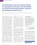 Cover page: The effectiveness and value of gene therapy for hemophilia: A Summary from the Institute for Clinical and Economic Reviews California Technology Assessment Forum.