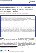 Cover page: Global health experiences of U.S. Physicians: a mixed methods survey of clinician-researchers and health policy leaders