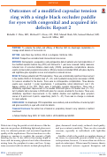 Cover page: Outcomes of a modified capsular tension ring with a single black occluder paddle for&nbsp;eyes with congenital and acquired iris defects:&nbsp;Report 2