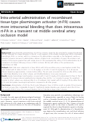 Cover page: Intra-arterial administration of recombinant tissue-type plasminogen activator (rt-PA) causes more intracranial bleeding than does intravenous rt-PA in a transient rat middle cerebral artery occlusion model