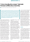 Cover page: "It's not a priority when we're in combat": public health professionals and military tobacco control policy.